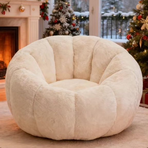 Lovableguy Fluffy Bean Bag Chair for Adults,Teens,Faux Fur Floral-Shaped Bean Bag Lazy Sofa Chair,Oversize Beanbag Reading Chair for Bedroom,Living Room,Apartment,Beige
