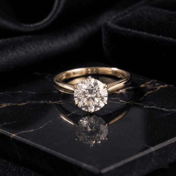 Diiro 2 CT Round Brilliant Cut Moissanite Solitaire Engagement Ring, 10K Vermeil Yellow Gold Ring, Classic 6 Prong Wedding Promise Ring