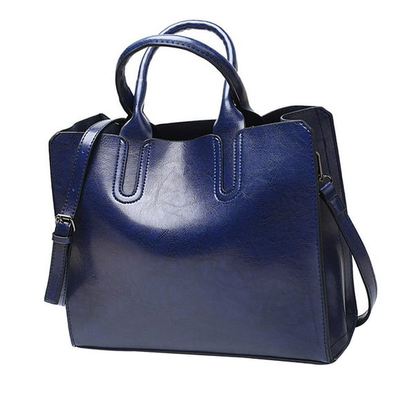 Elegant Womens Leather Handbag Zipper Closure Big Capacity Purse Bag Satchel Blue