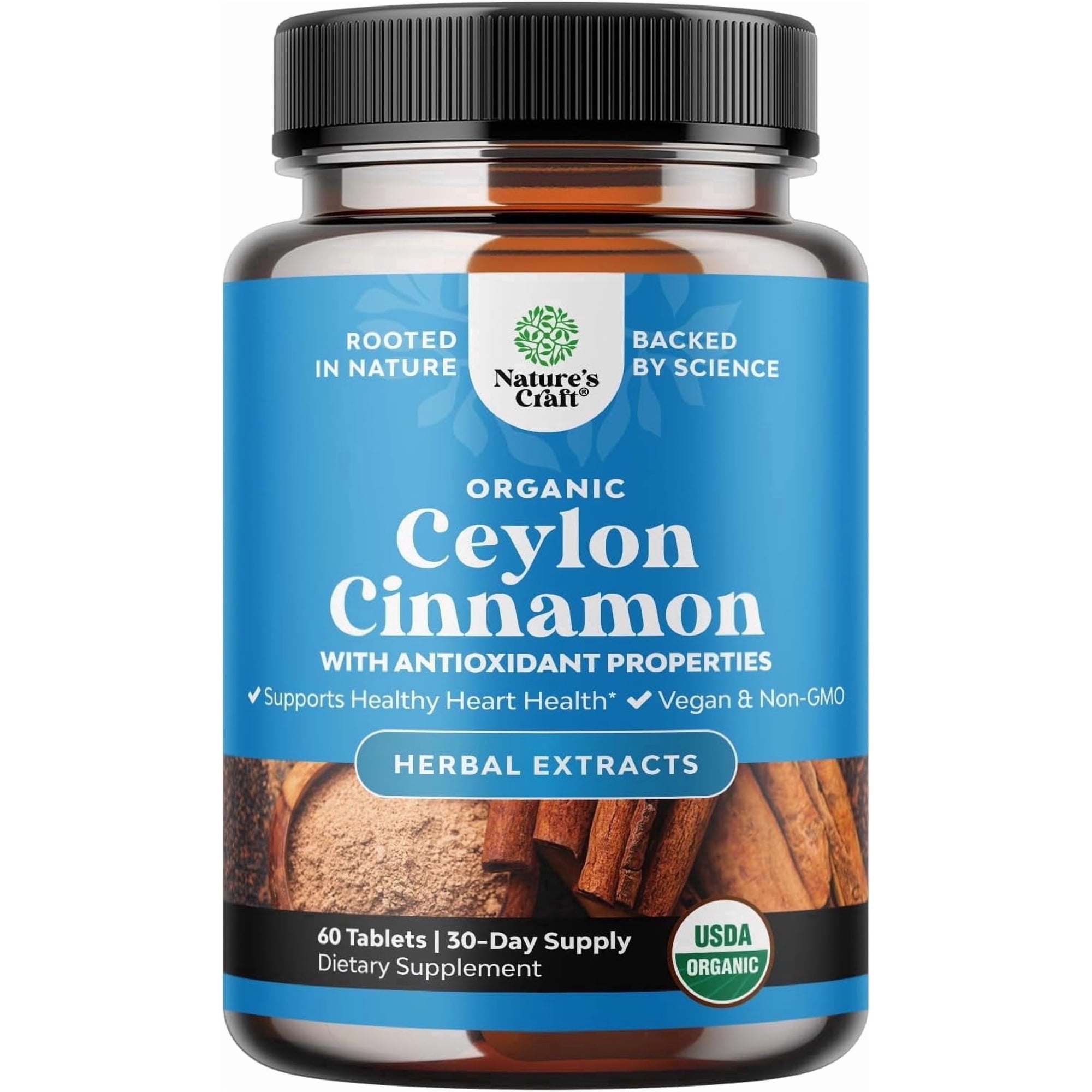 Organic Ceylon Cinnamon Extract Tablets 1000mg - Ceylon Cinnamon Organic Supplement for Immune System & Heart Health Aid - Immune Support Supplements for Adults - 60 Count