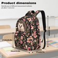 thumbnail image 6 of SCRAWLGOD Hedgehog Floral Print Black 17 inch Backpacks with Adjustable Padded Straps 600D Polyester Lightweight Spacious Daypack School Backpacks for Girls, Boys, 6 of 7
