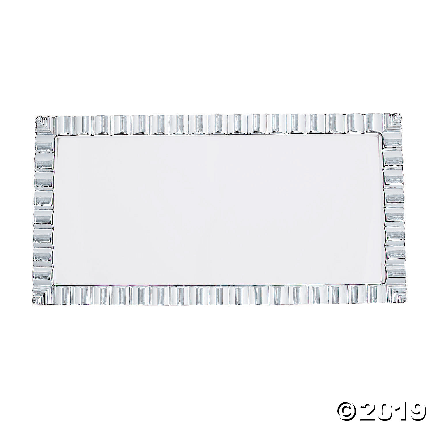Large White Decorative Plastic Tray with Wavy Silver Edge