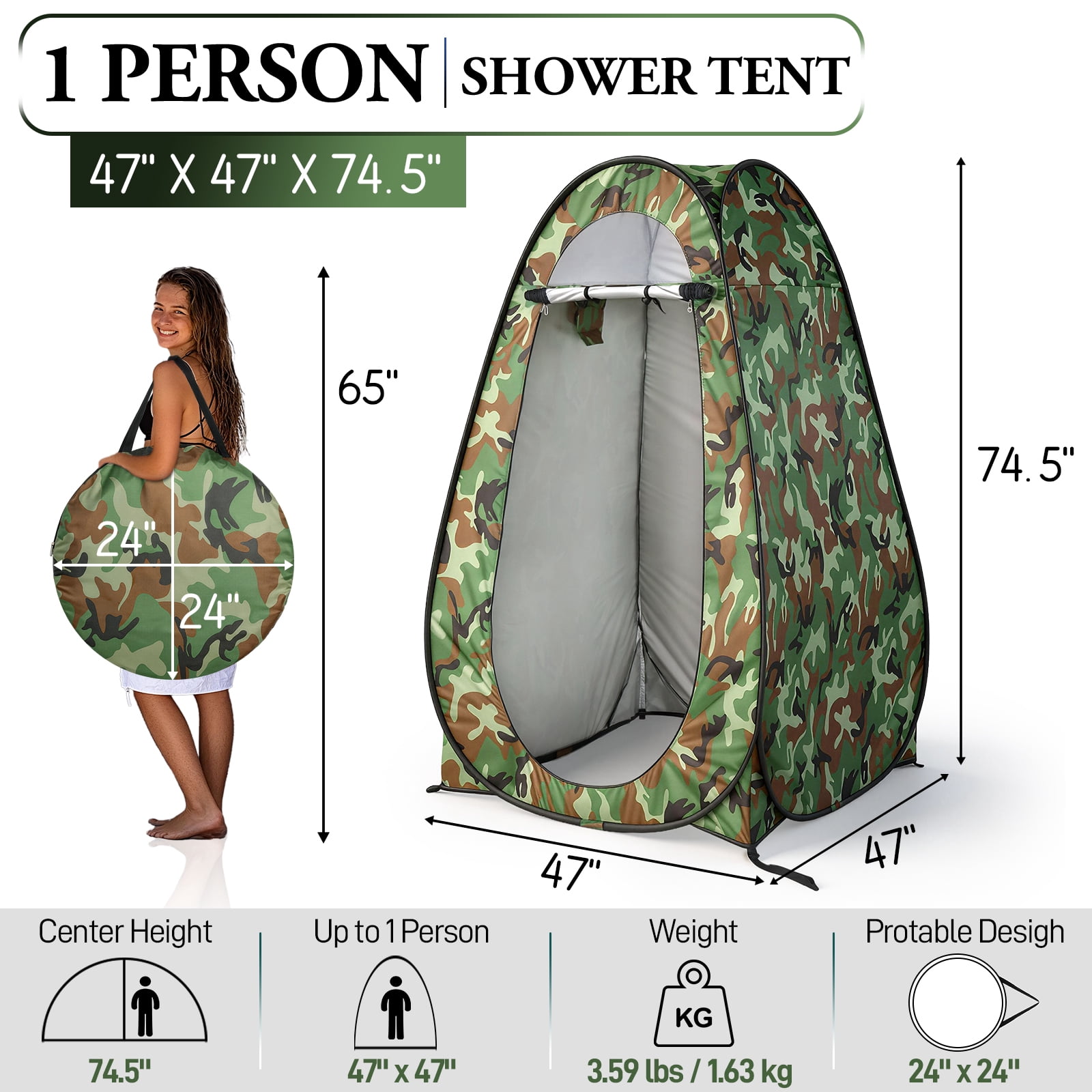 Ktaxon Camping Shower Tent, Portable Pop Up Changing Tent, Waterproof Dressing Room Privacy Tent for Camping Beach, Camouflage