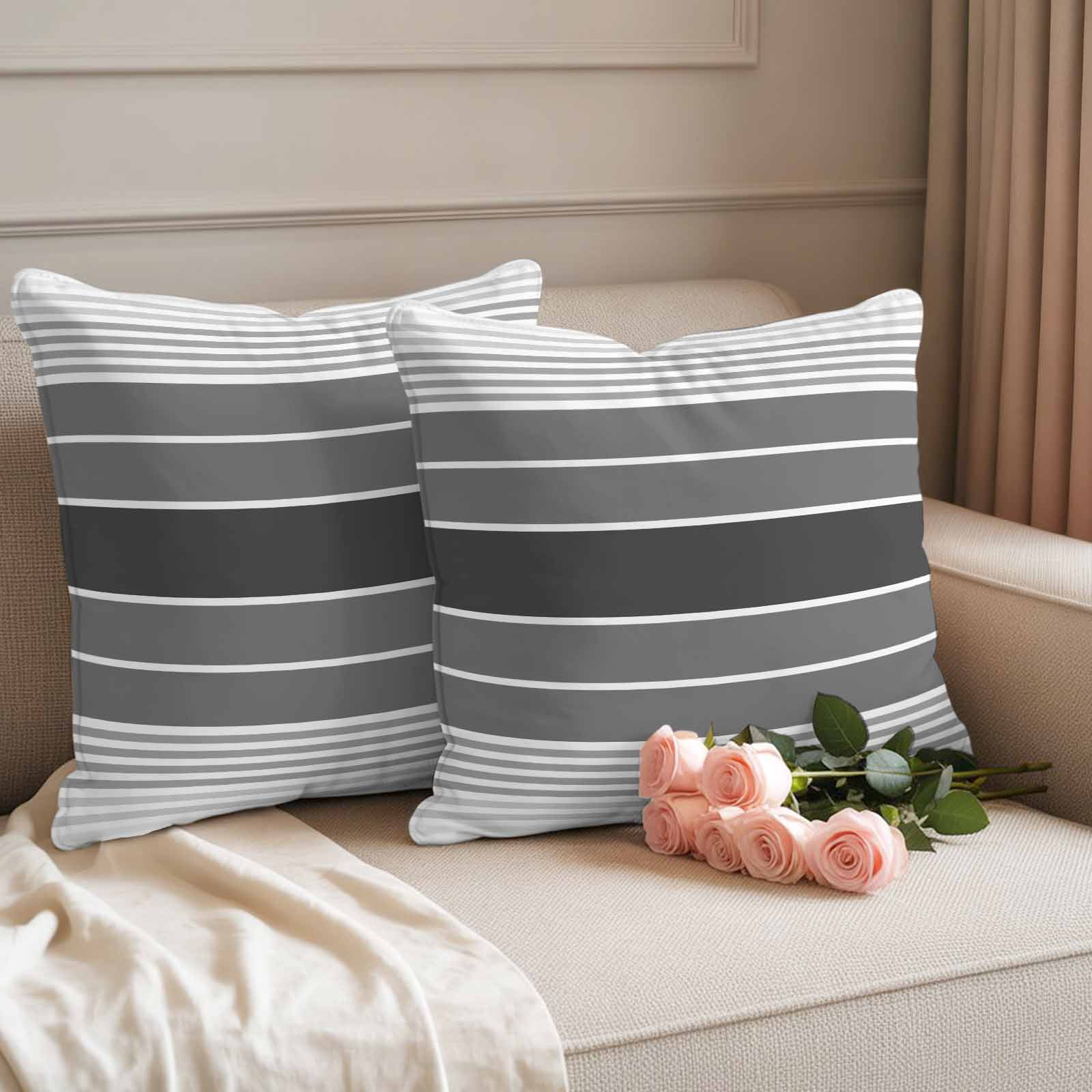 Gradient Grey Striped Outdoor Waterproof Pillow Covers, Simple Farm Stripes Minimalist Decorative Square Throw Pillowcase Sofa Cushion Sham for Patio/Couch/Chair, 26"x26" 2 Pack