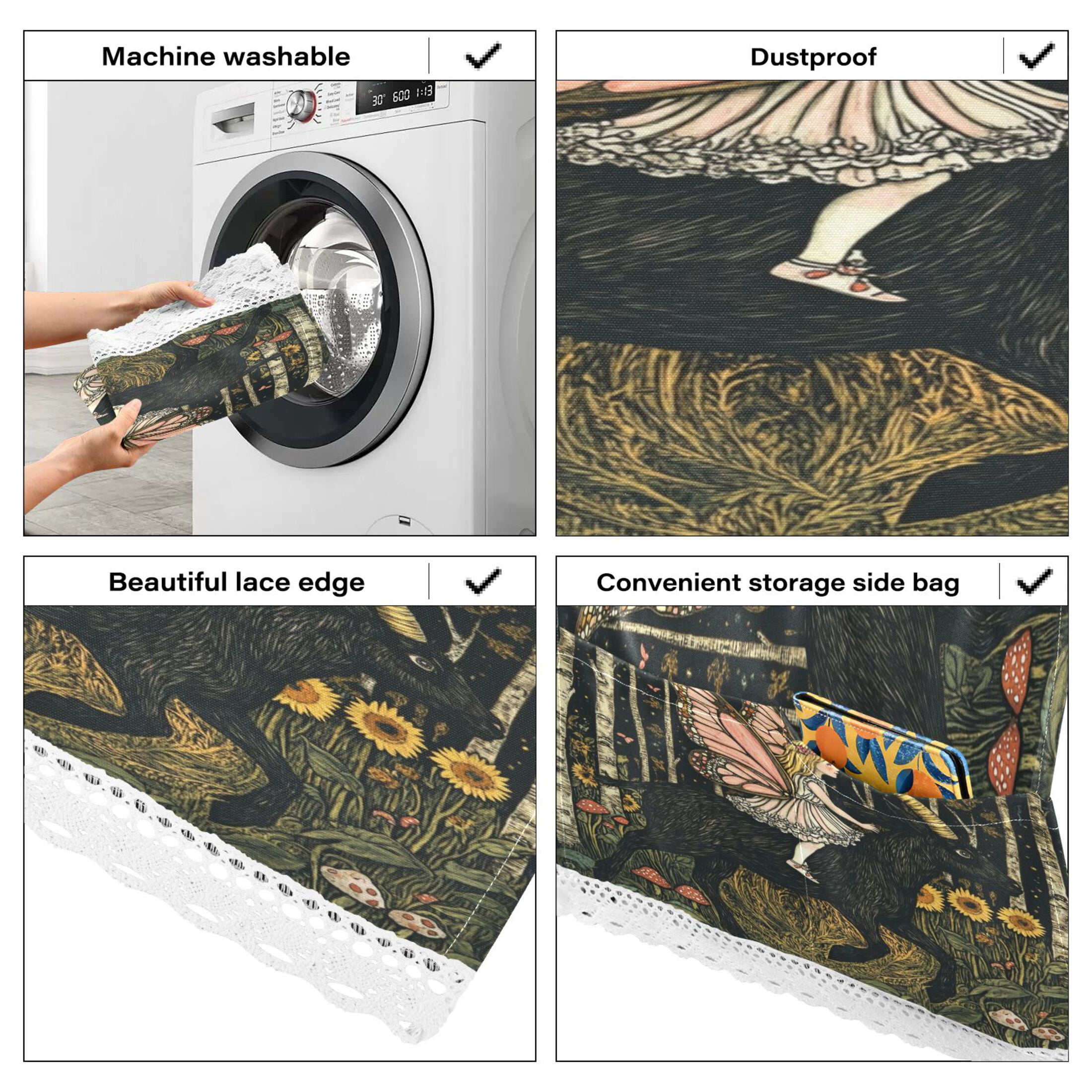 WOBOGO Butterfly Wizard Washing Machine Cloth Dryer Refrigerator Top Cover Protective Non-Slip Mat For Kitchen Laundry