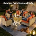 thumbnail image 3 of Vcatnet Outdoor Patio Furniture Sets 8 Pieces Sectional Sofa Wicker Conversation Set with Swivel Glider Chairs and Solar Powered Coffee Table for Porch, Deck, Coarse Orange Red, 3 of 11
