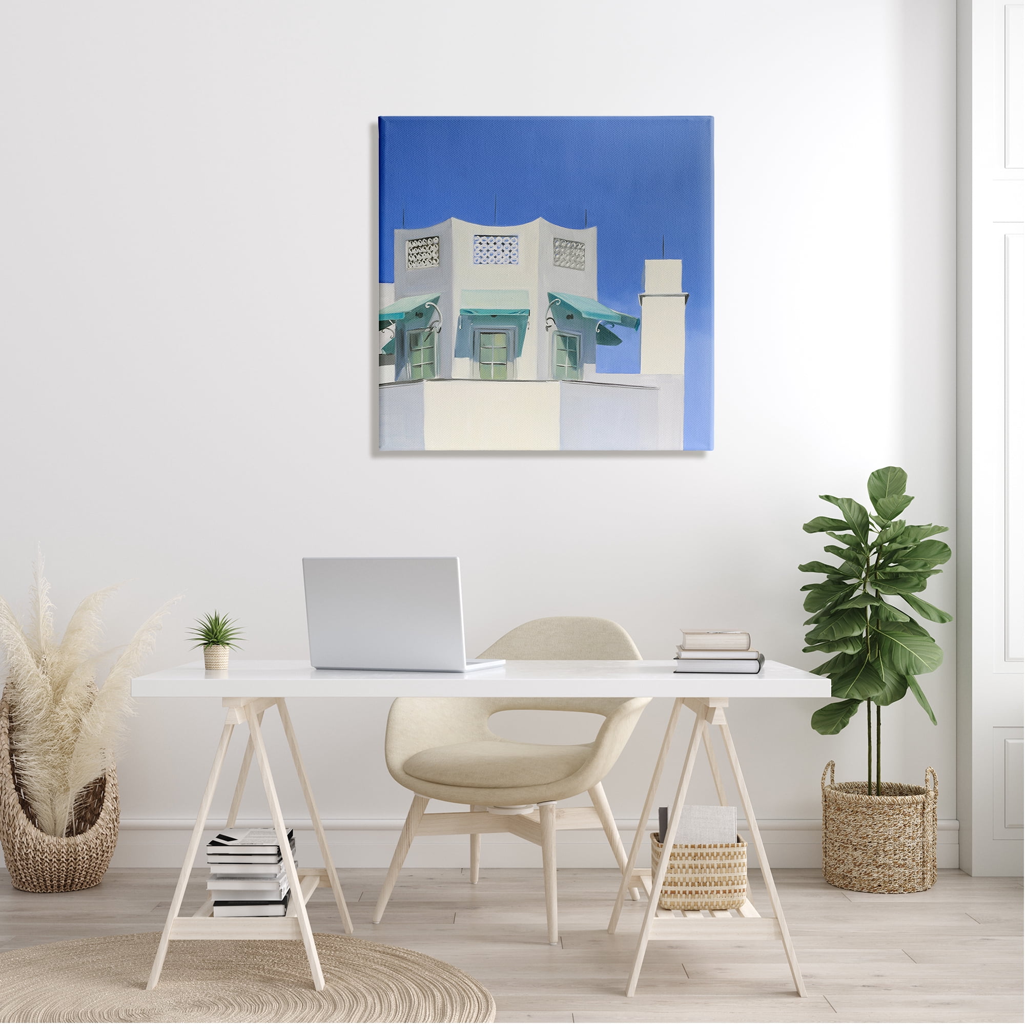 Stupell Industries City Architecture on Blue Travel & Places Painting Gallery Wrapped Canvas Art Print Wall Art, 30 x 30