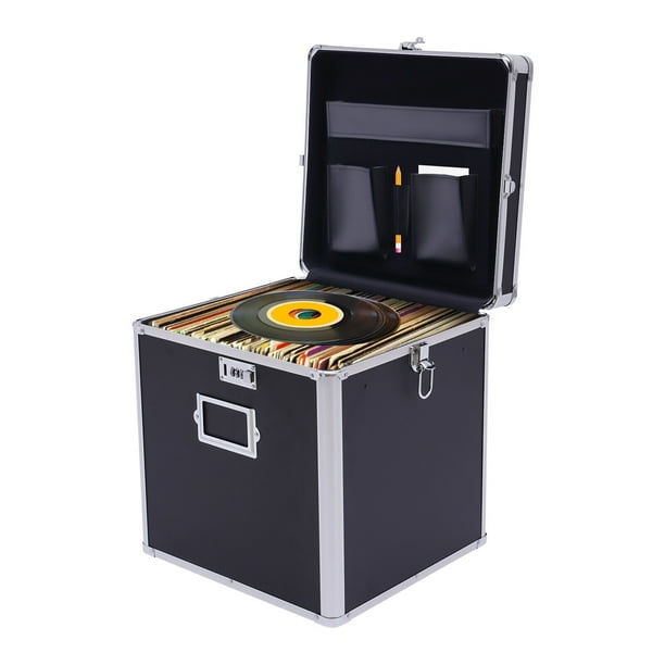 Vinyl Record Storage Box, Tabletop Record Vinyl Carry Case Black