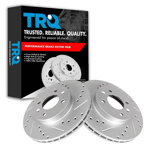 TRQ Front Performance Brake Rotors Set Premium G-Coated Cross Drilled & Slotted Fits Select 2006-2011 Hyundai Accent Kia Rio