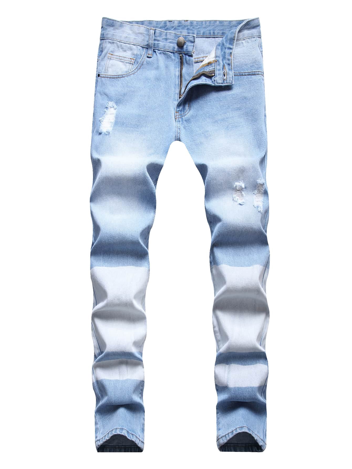Men Ripped Skinny Jeans 42 Light Wash 