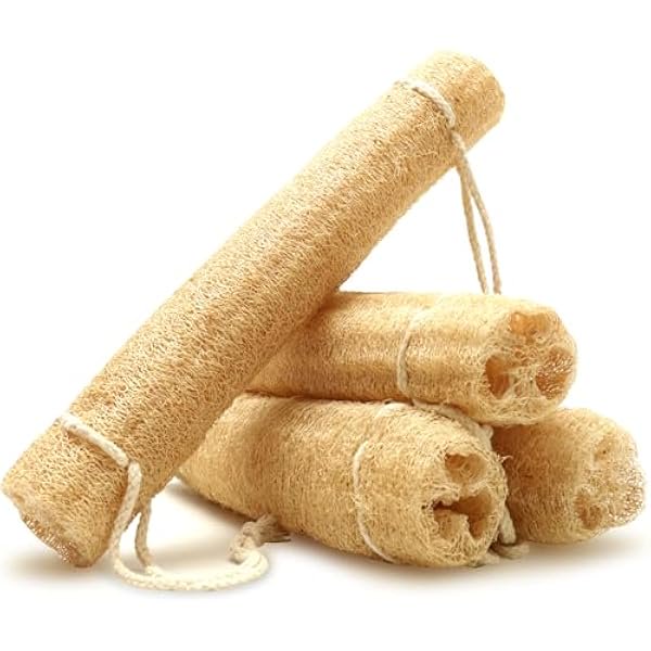 wonima11 Natural Loofah Sponges Bath Loofah Exfoliating Body Scrubber for Men Women Lofas for Shower Luffa Sponges Skin Care Spa Beauty Bathing Daily Care of 4 PCS