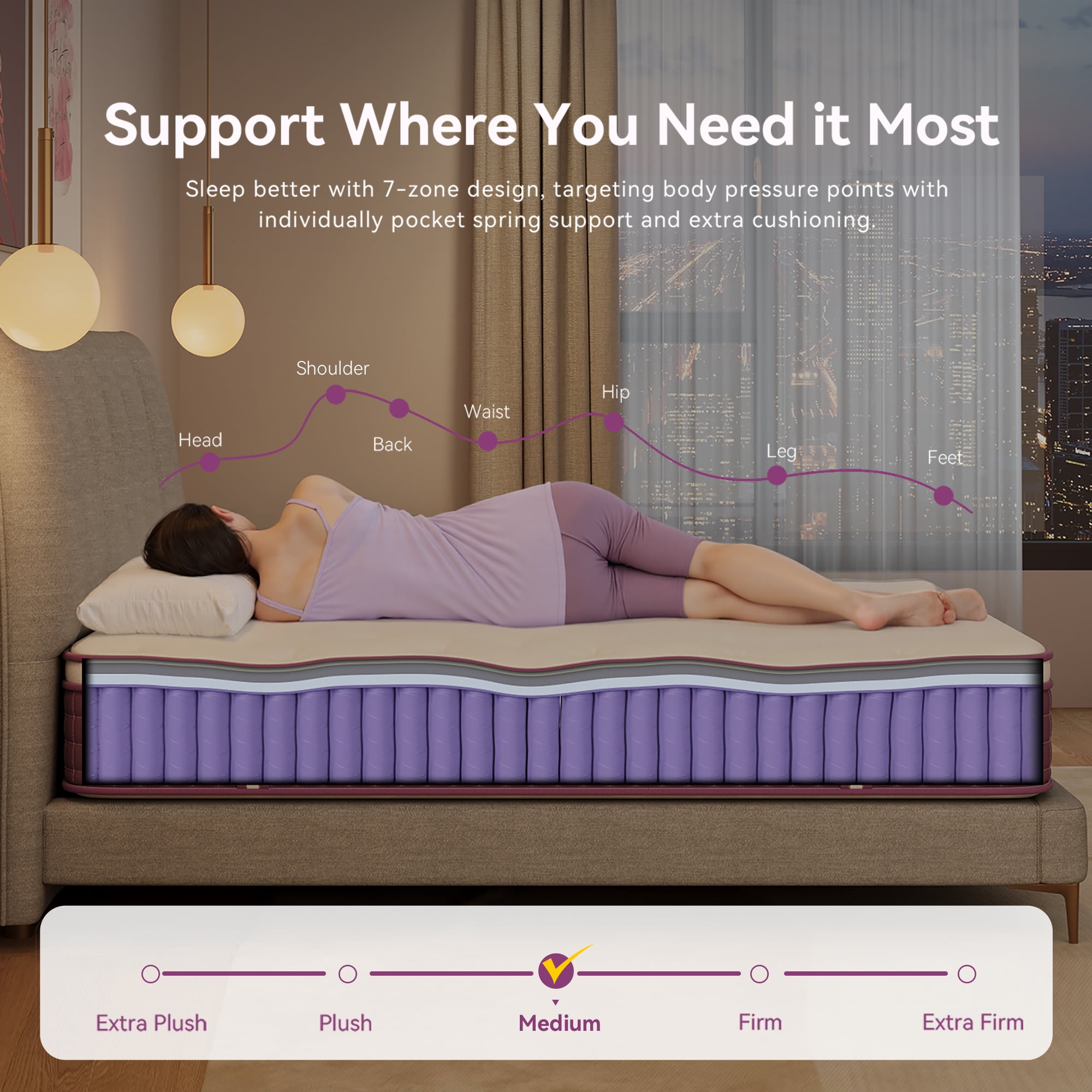 Sailvan Queen Mattress in a Box, Medium Firm Mattress 12in, Hybrid Mattress with Memory Foam, Motion Isolation/CertiPUR-US Certification, Purple