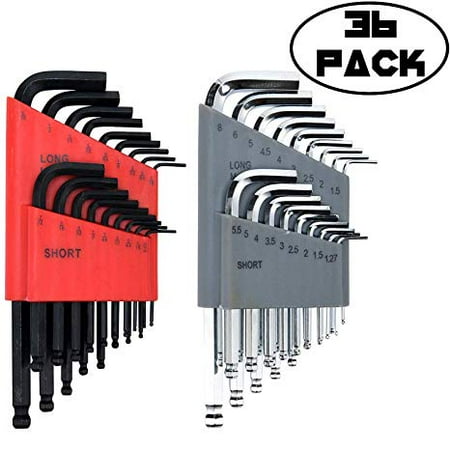 

Allen Wrench/Hex Key Set (HUGE SET OF 36 WRENCHES WITH BALL END) Metric & SAE Sizes in Both Long & Short Arm