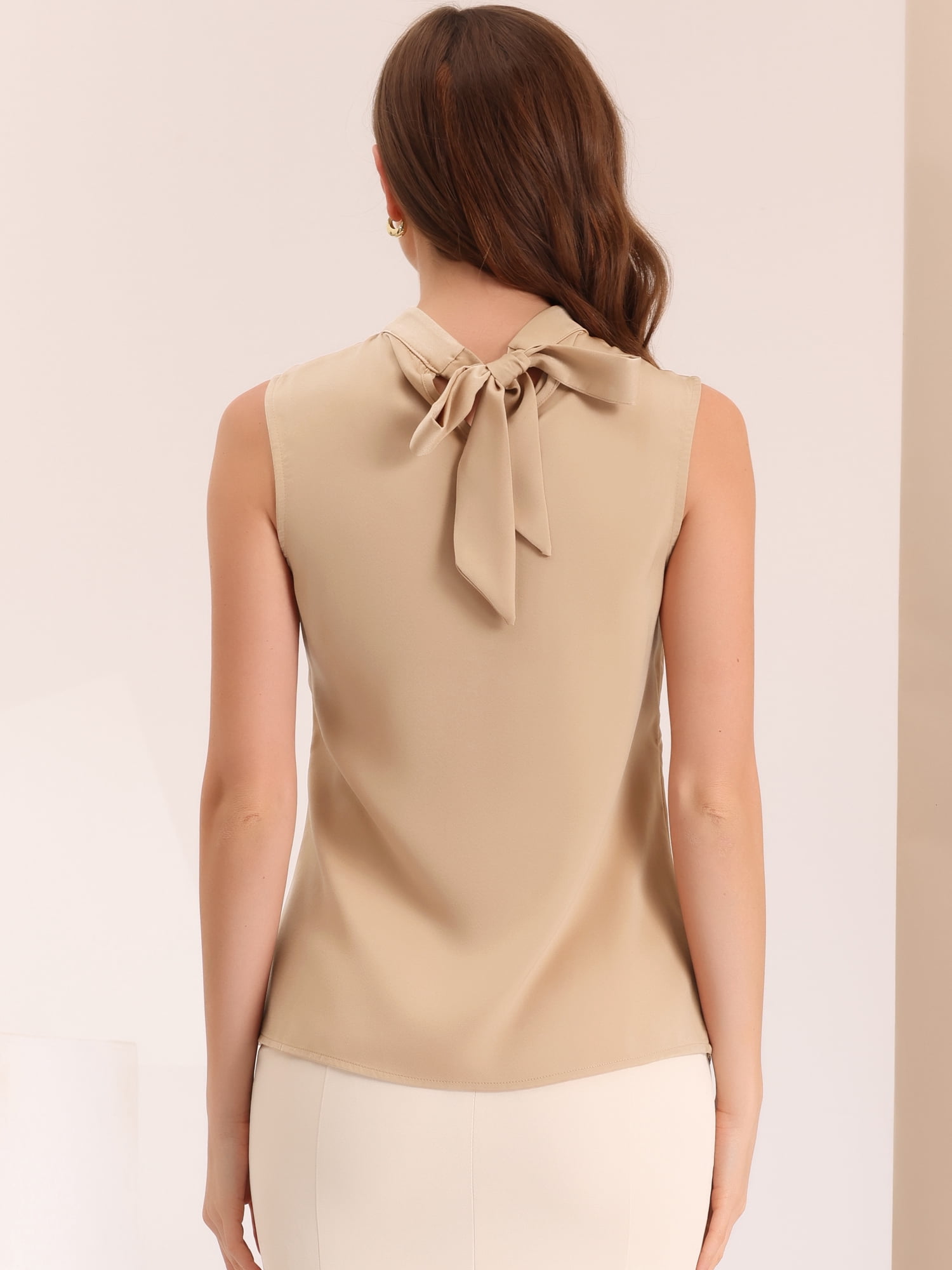 DARING DIVA Women's Mock Neck Sleeveless Satin Elegant Blouse XS Brown