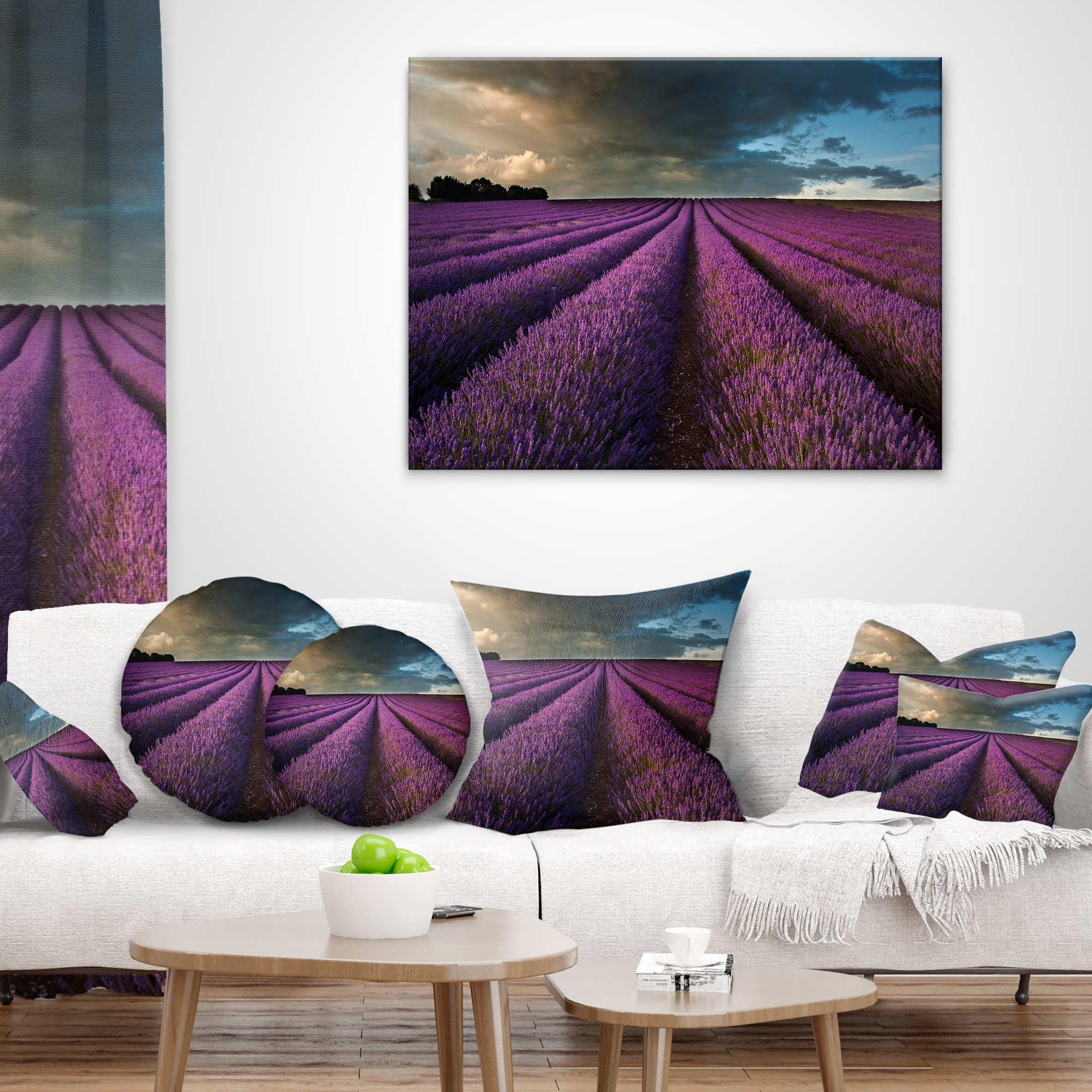 Designart Lavender Field and Dramatic Sky - Floral Throw Pillow - 18x18