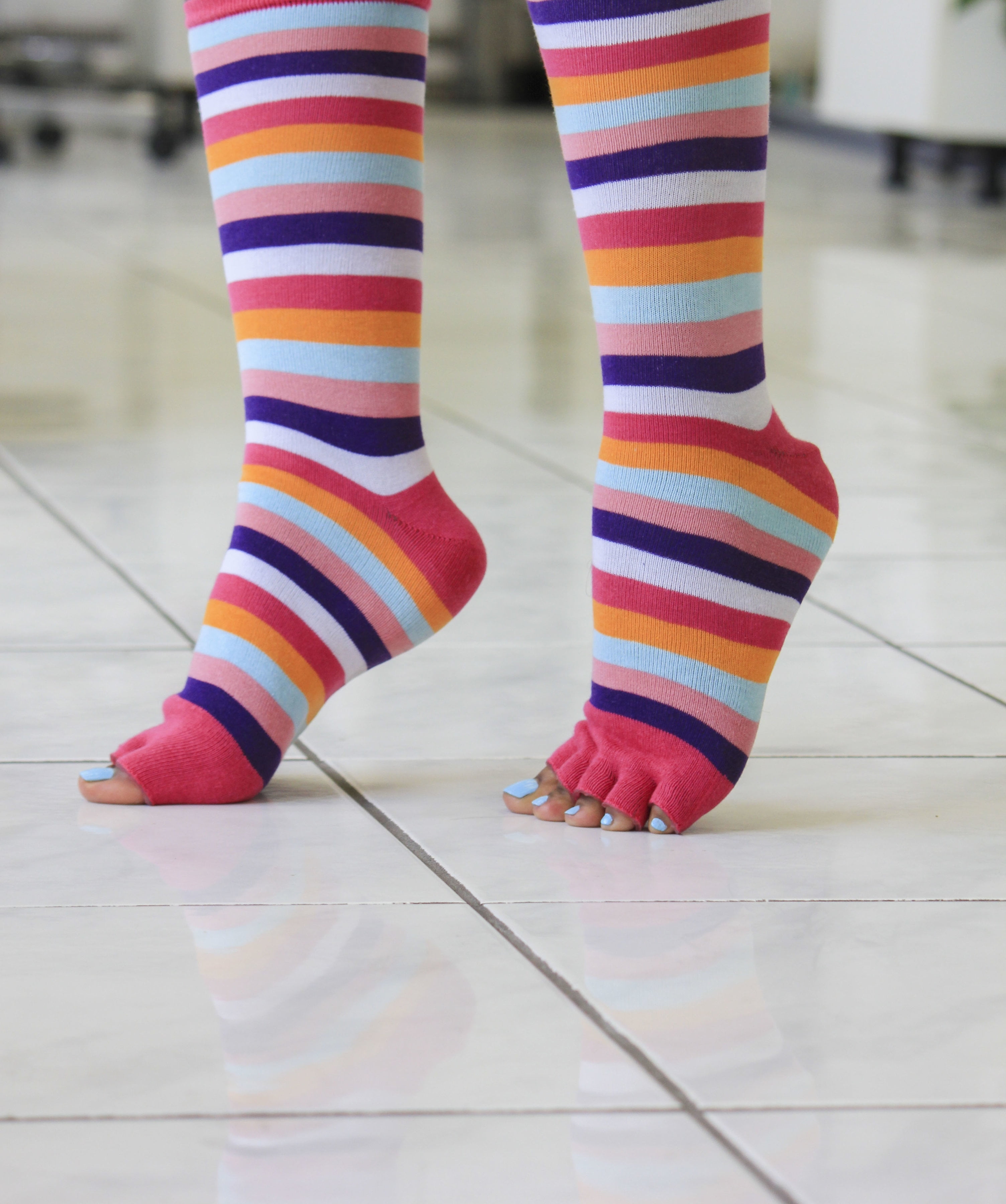 Individual Open Toe Knee High Pink Striped Pedicure Socks - Walmart.com ...