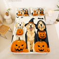 thumbnail image 5 of Homewish Golden Retriever Dog Queen Sheets,Happy Halloween Print Queen Sheet Sets,Cream,Pumpkins Decor,4pcs,1 Flat Sheet, 1 Fitted Sheet and 2 Pillowcases, 5 of 6