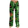 thumbnail image 3 of Domzest Halloween Pajama Pants for Women Pumpkin Ghost Bat Print Drawstring Elastic Waisted Sleepwear Wide Leg Funny Pajama Bottoms Dark Green S, 3 of 5