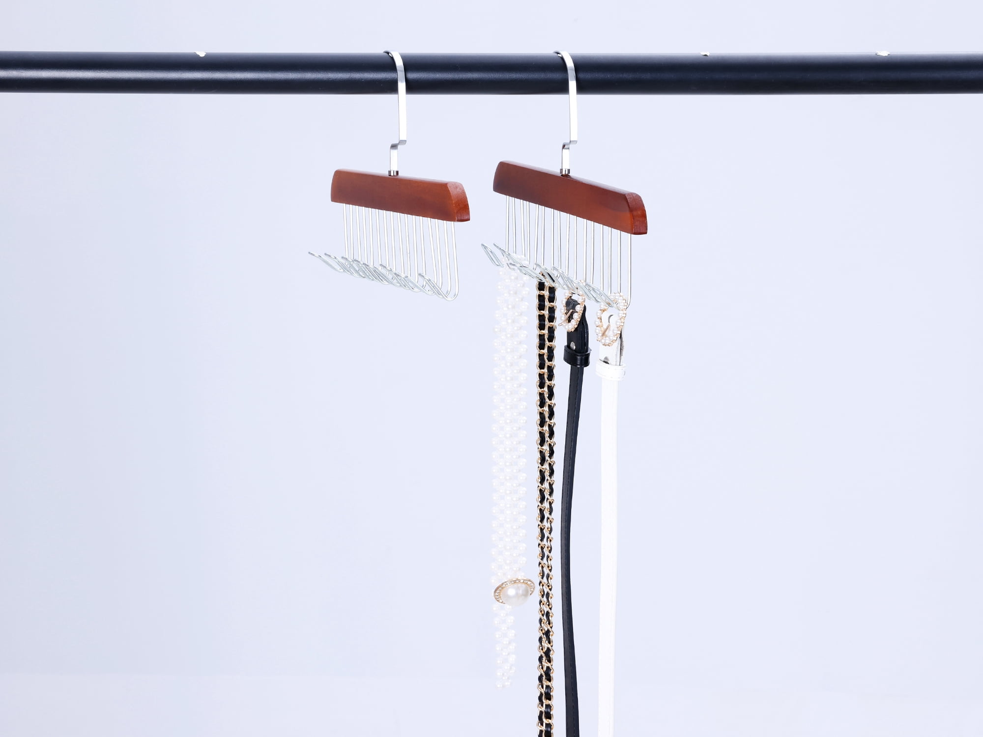 Unique Bargains Wood Tank Top Hanger with 8 Hooks 2 Pcs Dark Brown