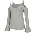 thumbnail image 3 of 2026 Womens Clothing under $5 asdoklhq Womens Plus Size Tops,Women's V-neck Casual Off Shoulder Strap Long Sleeve T-shirt Top Blouse, 3 of 9