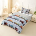 thumbnail image 3 of Castle Fairy Cartoon Vintage Train Twin Comforter Sets 3-Piece for Kids, Colorful Locomotive Bedding Set for Bedroom, Blue Red Green,Grey Reversible, 3 of 6