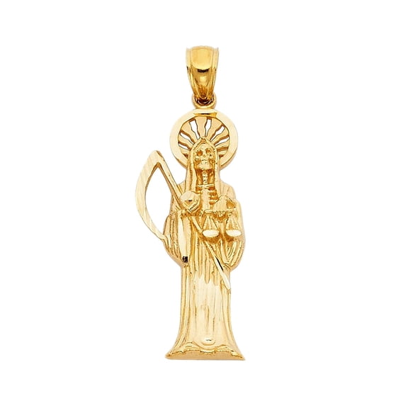 14KY Gold Religious Santa Muerte Pendant | Yellow Gold Charm Pendant for Necklace Chain | Jewelry Gift for Men Women | 30 x 13 MM | 1.8 grams