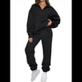 thumbnail image 1 of Conjuntos de Dos Piezas para Mujer: Jersey de Larga con Media Cremallera y Pantalón Deportivo Holgado con Bolsillos. Negro XXL, 1 of 8