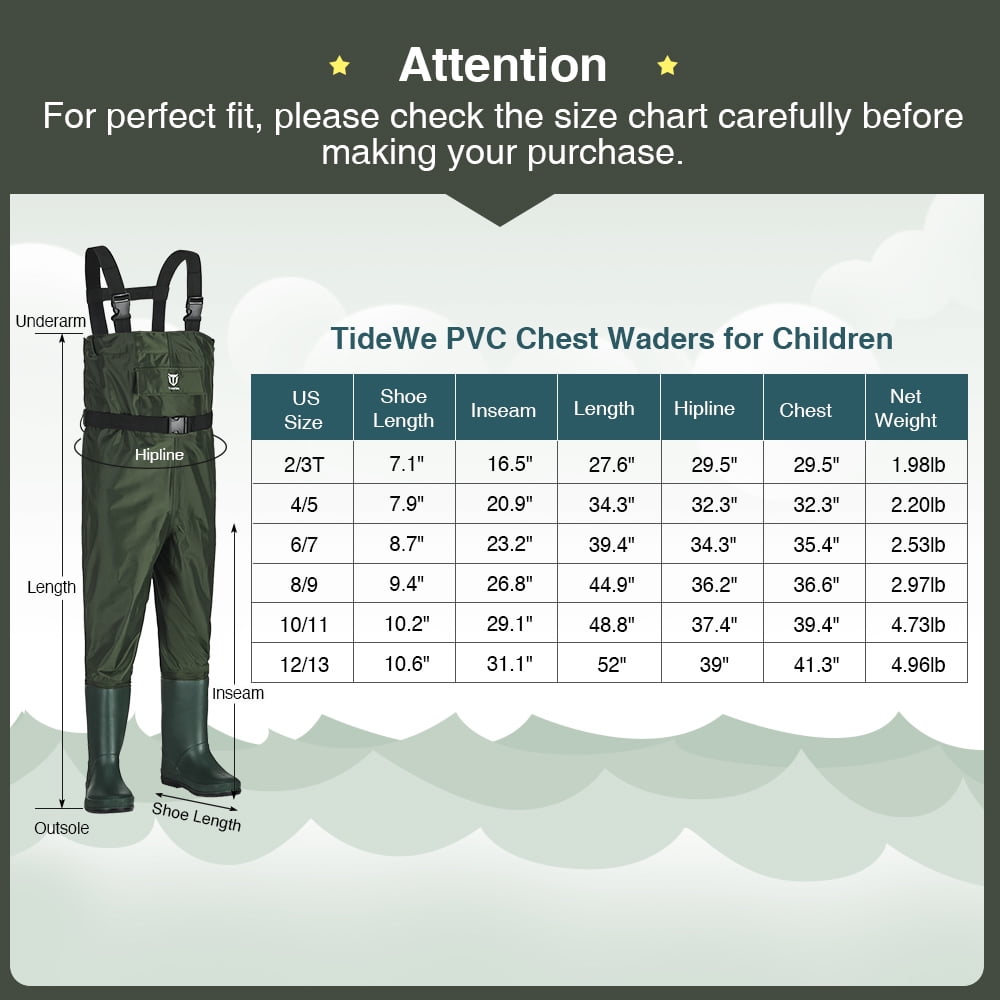 TIDEWE Chest Waders for Kids, Waterproof Youth Waders with Boot Hanger,  Lightweight Durable PVC Kids Chest Waders with Boot for Fishing & Hunting  (Size 10/11 Big Kid) 