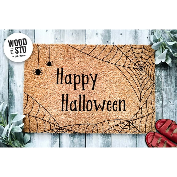 Happy Halloween Spiderweb Door Mat | Funny Doormat | Welcome Mat | Halloween Decor Door Mat | Home Doormat | Halloween Mat | Cute Spider