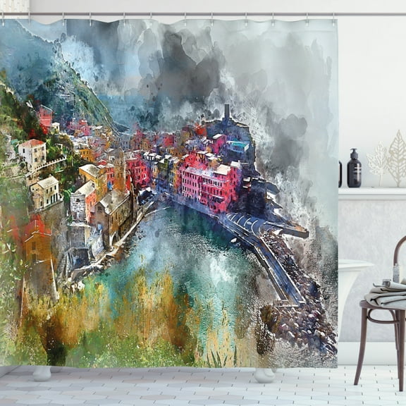 Ambesonne Vernazza Shower Curtain, Aerial Village, 69"Wx70"L, Multicolor