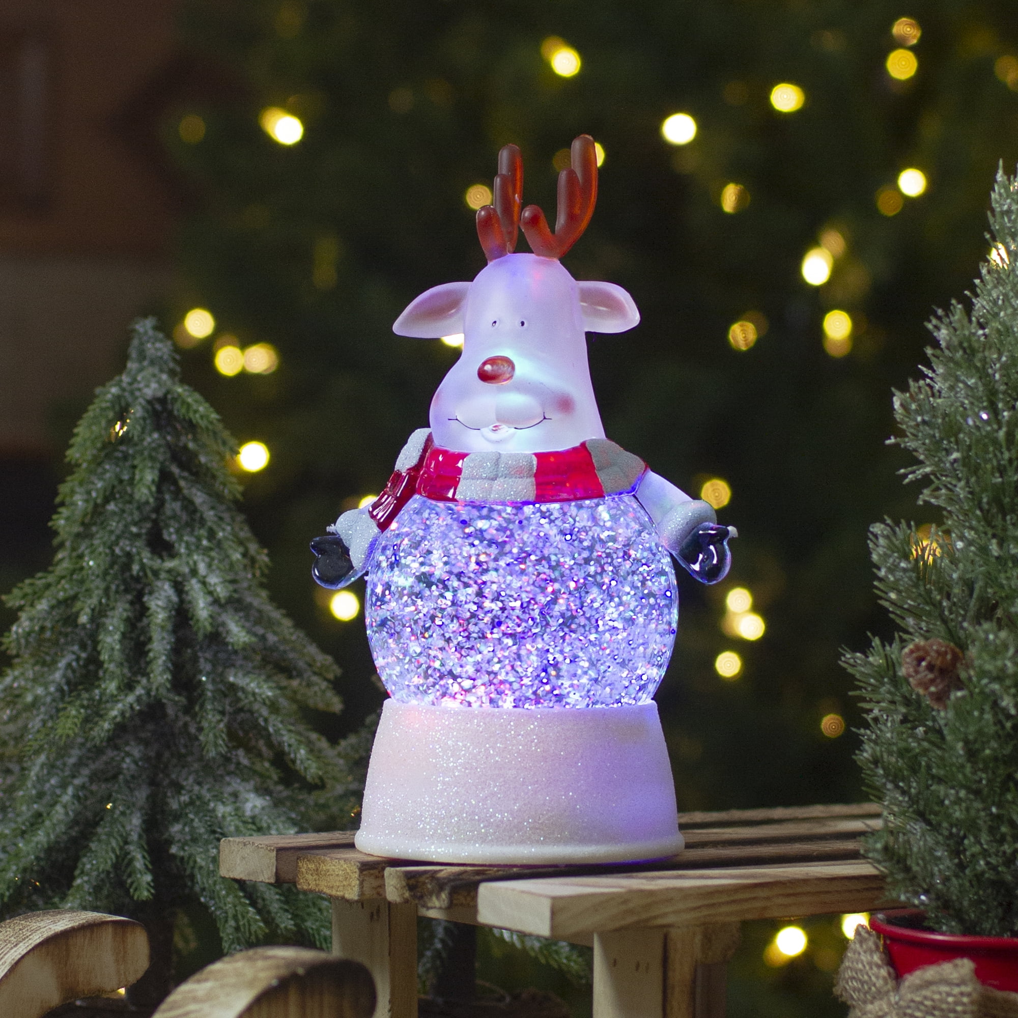 8 Led Lighted Color Changing Reindeer Christmas Snow Globe Walmart Com