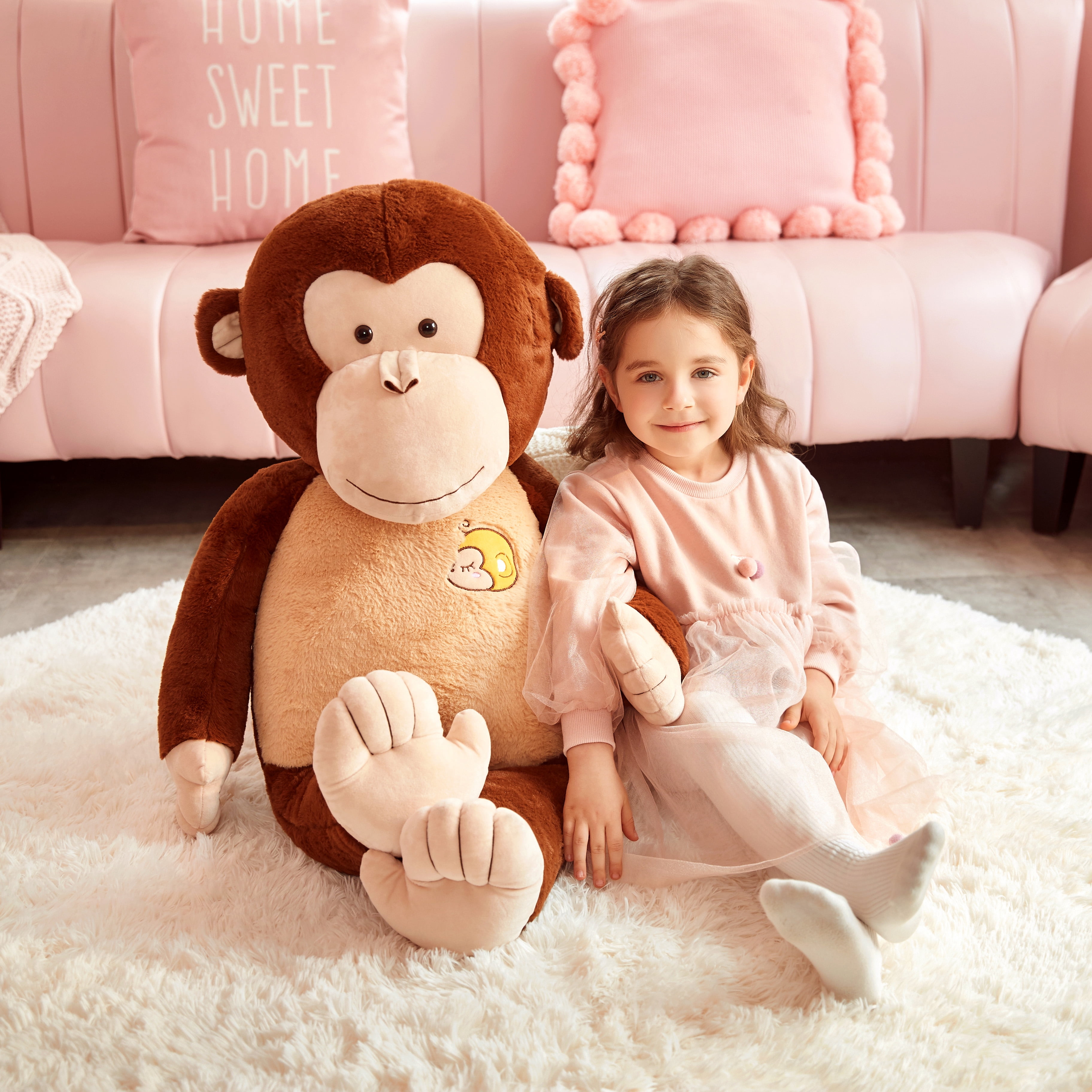 IKASA Giant Monkey Stuffed Animal Plush Toy,Large Jumbo 30" Brown Huge Cute Soft Toys,Big Size Fluffy Plushy Fat Oversized Plushie,Gifts for Kids Girls Boys Girlfriend Children