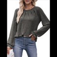 thumbnail image 2 of Camisas de Larga para Mujer, Moda Otoño 2025, Blusas Elegantes e Informales, Blusas Tipo Túnica Plisadas con Cuello Redondo. Gris Oscuro XL, 2 of 10