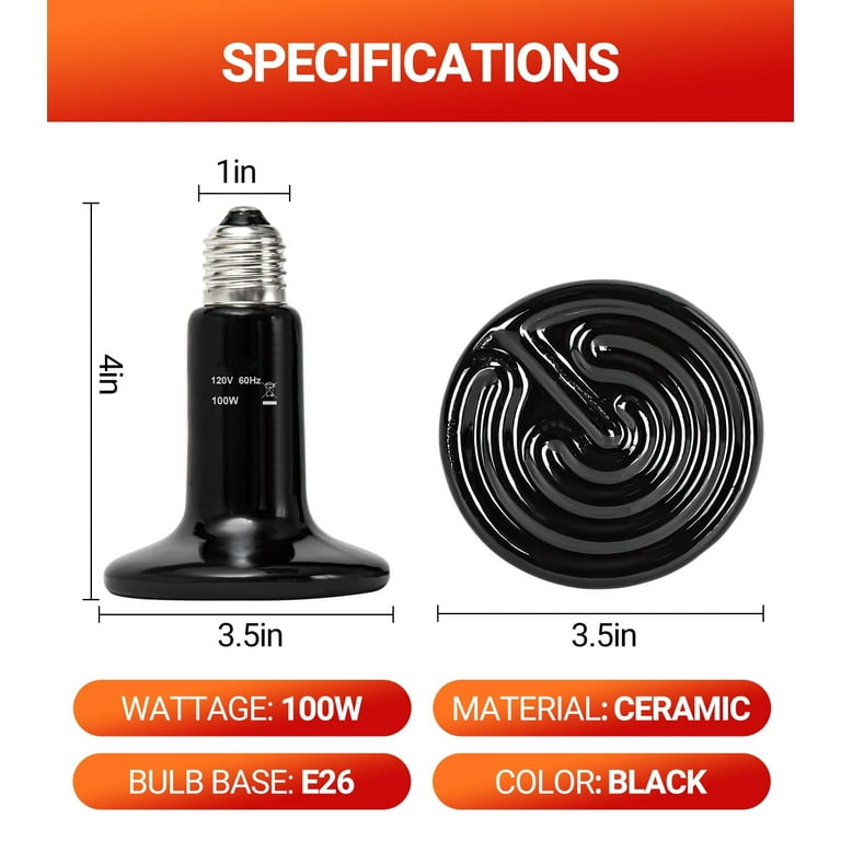 ECOSUB 100W Ceramic Reptile Heat Emitter Bulb Night Heating