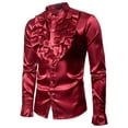thumbnail image 1 of Men's Dress Shirts ,Vintage Long Sleeve Ruffle Stand Collar Slim Fit Button Down Work Blouse, 1 of 3