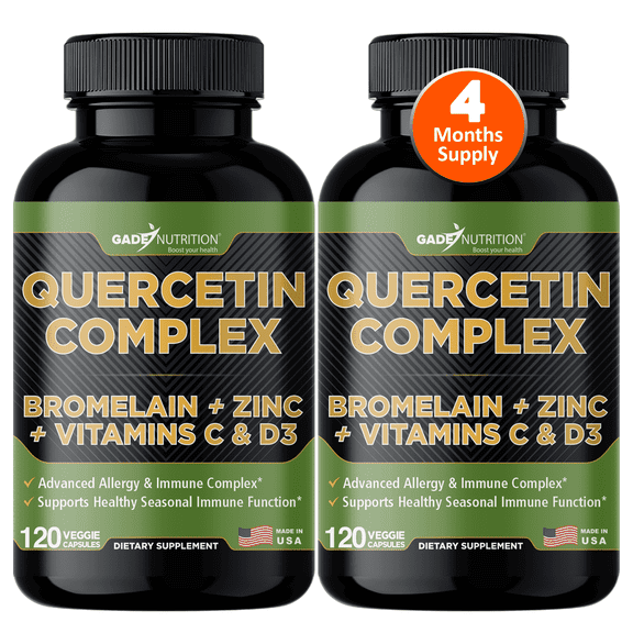 Gade Nutrition Quercetin Complex with Bromelain, Vitamin C, D & Zinc - Made with Organic Quercetin 500 mg - 240 Veggie Capsules