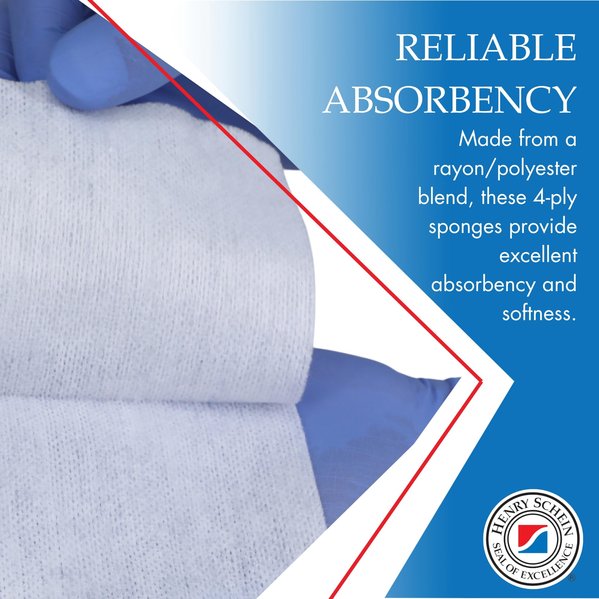 Henry Schein Premium Gauze, Rayon/Polyester Blend Non-Woven Sponges, 4 in x 4 in 4 Ply Non-Sterile, 4-Ply, 200/Pack - 10 Packs - Total 2000 counts