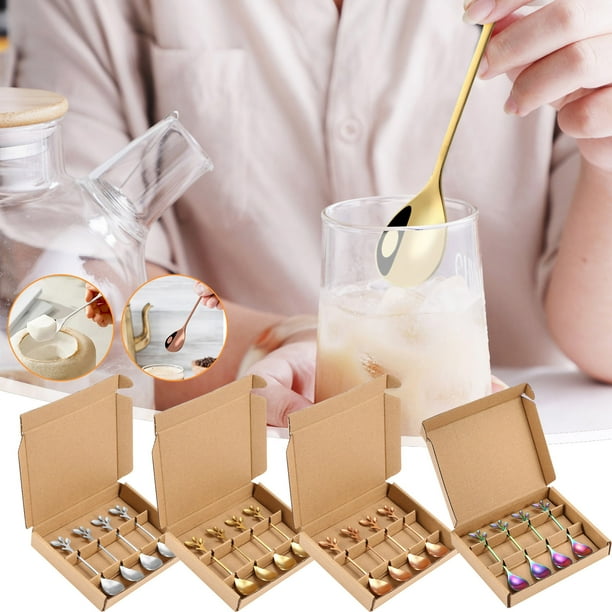 Cucharas de café de acero inoxidable - Juego de 4 piezas para postre, helado y té - 12cm de vajilla plateada