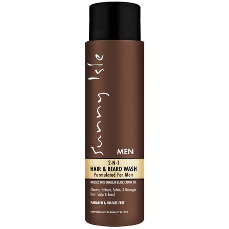Sunny Isle 2-N-1 Hair & Beard Wash for Men - Jamaican Black Castor Oil,Moisturizing, Sulfate-Free - 12 oz
