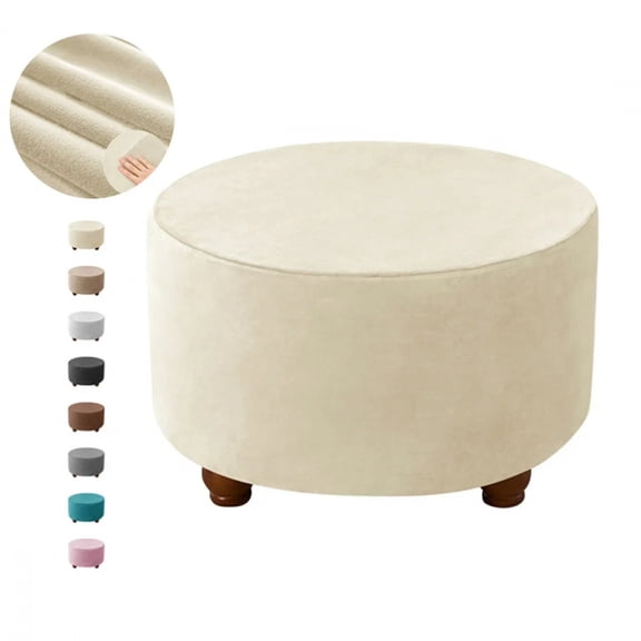1PC Soft Velvet Ottoman Stool Cover Living Room Round Elastic Footrest Cover All-inclusive Foot Stool Seat Slipcover Bedroom