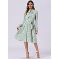 thumbnail image 2 of DARING DIVA Women's Tie Neck Chiffon Long Sleeve Belted Floral Dress M Light Green, 2 of 6