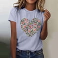 thumbnail image 2 of Htigea Summer T-Shirt for Women Floral Heart Print Short Sleeve Tops Casual Crewneck Pullover Basic Tees Gray XL, 2 of 5