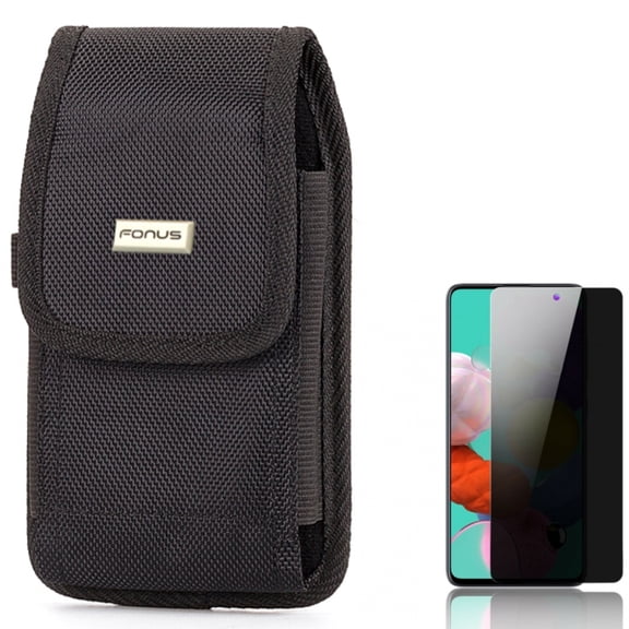 Privacy Screen Protector & Case Belt Clip for Samsung Galaxy A51 5G - Combo with Tempered Glass Anti-Spy Anti-Peep 3D Edge & Rugged Holster Canvas Cover