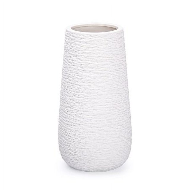 D'vine Dev 10 Inch Modern White Ceramic Vase, Oval-Shaped, Textured Flower Vase with Design Box Packaged, VS-TW-10T