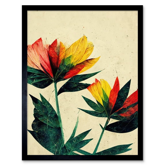 Simple Abstract Floral Painting Red Yellow Green Art Print Framed Poster Wall Decor 12x16 inch
