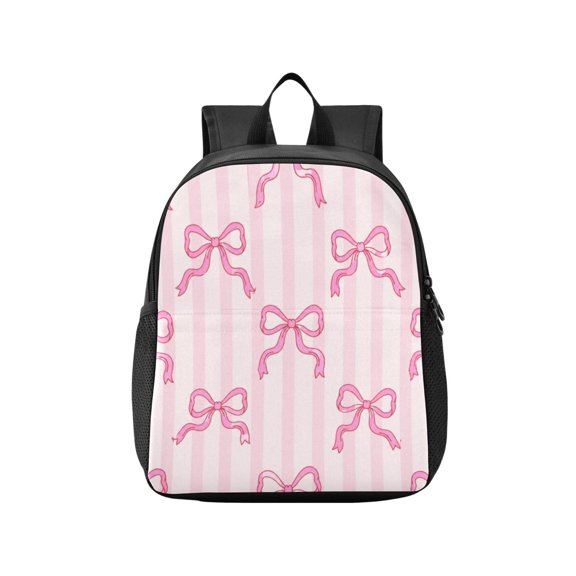 Toddler Backpack Romantic Bow Striped Pattern Waterproof Lightweight Backpack Casual Mini Daypack for Daycare & Travel