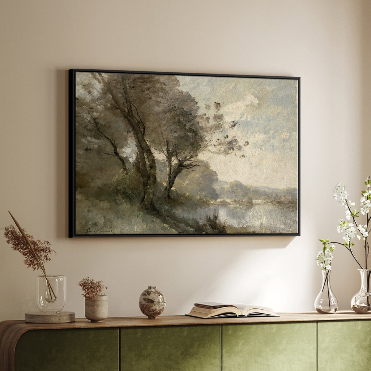 Vintage Landscape-MXVIII By Wexford Home Framed in Black Wood Gallery Wrapped Canvas 27 in. x 41 in.