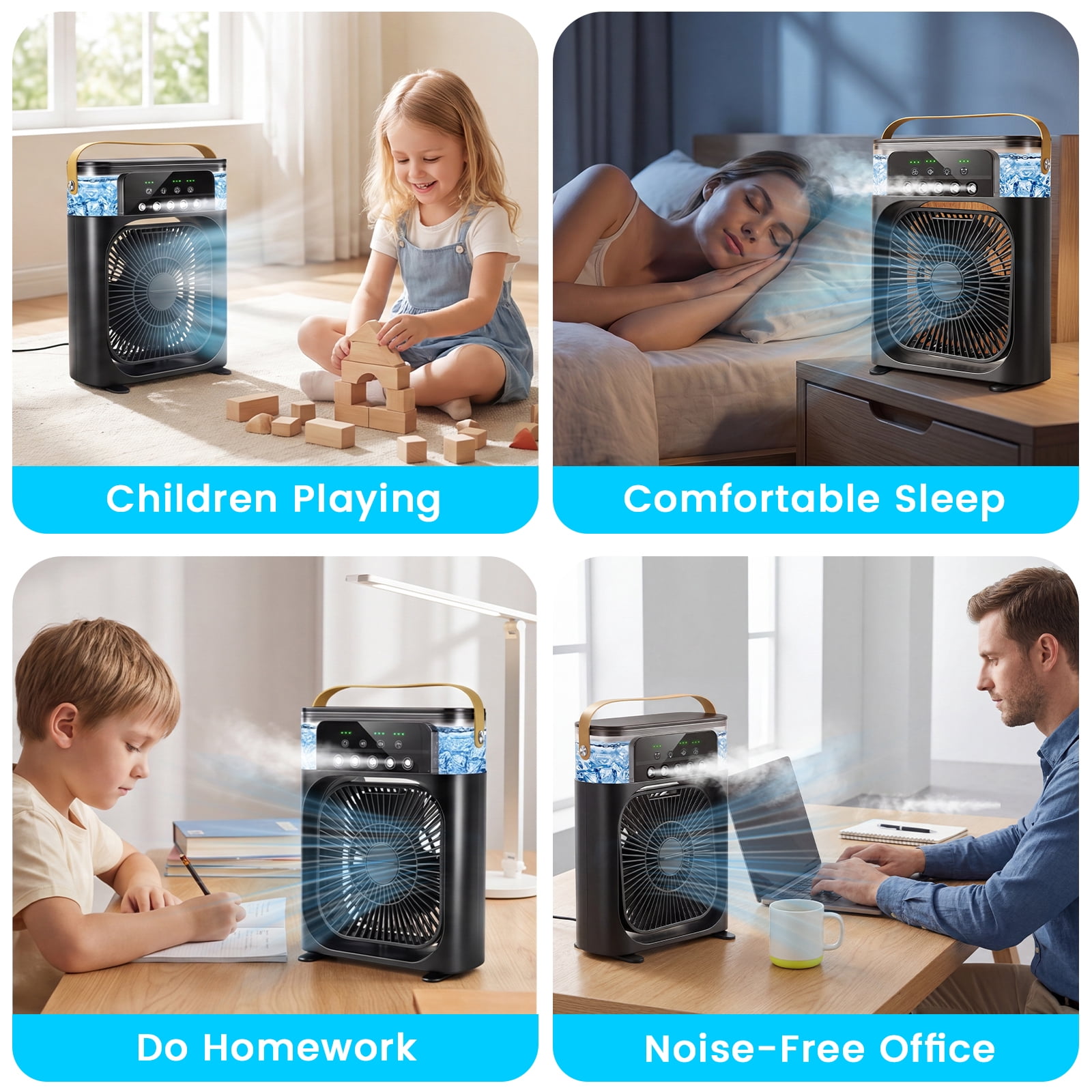 HEEYCEM 10 Inch Ice Mist Desktop Fan, Humidifying Cooling Fan Compatible with Essential Oil, Mosquito Repellent Liquid and Ice Cubes, 3 Speed Adjustable, 180° Adjustable Angle, Detachable Easy Clean