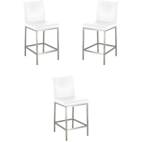 Home Square 26" Transitional Faux Leather Counter Stool in White - Set of 3
