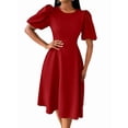 thumbnail image 4 of Elegant Midi Dress with Pockets for Women, Crew Neck, 3/4 Sleeve, A-Line Cocktail Party Dress, 4 of 9